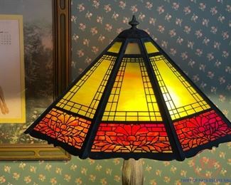 Antique Cast Iron Base Slag Glass Lamp