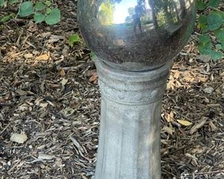 Concrete Pedestal with Gazing Ball