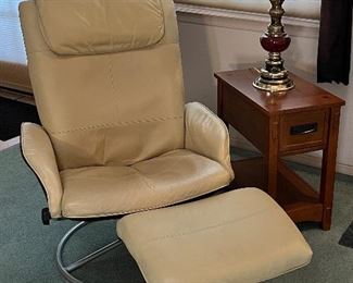 IKEA Leather Swivel/Recline Chair w Ottoman, End Table