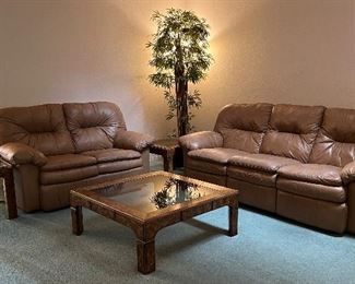 Reclining Sofa and Loveseat, Coffee Table and 2 End Tables, Faux Tree