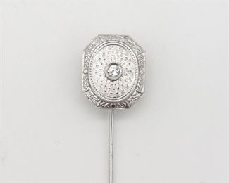 Antique Art Deco 1920s 14K White Gold Diamond Lapel Stick Pin