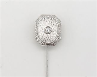 Antique Art Deco 1920s 14K White Gold Diamond Lapel Stick Pin