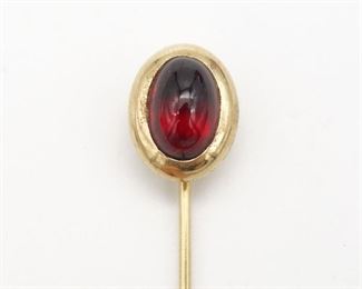 Antique 19c Victorian Red Garnet Cabochon 14K Gold Lapel Stickpin