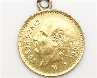 1906 Mexican 5 Peso Gold Coin Engraved Love Charm