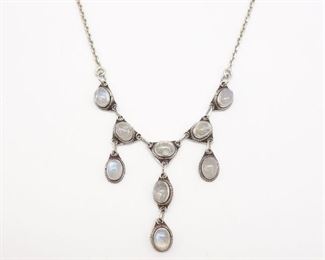 Vintage Moonstone Sterling Silver Lavaliere Necklace