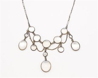 Antique Gold GF Moonstone Fancy Lavaliere Necklace