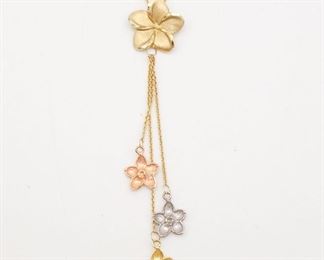 Vintage Multi Colored 14K Gold Flower Lavaliere Necklace