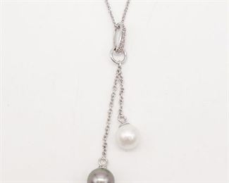Vintage 14K White Gold Cultured Pearl Diamond Necklace
