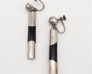 Vintage Antonio Pineda Mexico Sterling Silver Onyx Earrings