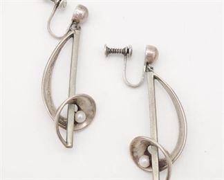 Vintage Antonio Pineda Mexico Sterling Silver Pearl Earrings