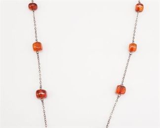 Vintage 835 Silver Baltic Amber Bead Necklace