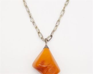 Vintage Silver Large Baltic Butterscotch Amber Necklace
