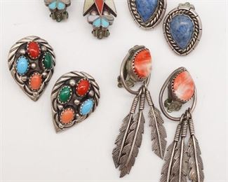 4 Pairs Native American Pawn Sterling Silver Earrings
