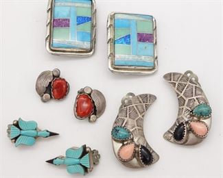 4 Pr Native American Sterling Silver Earrings Coral