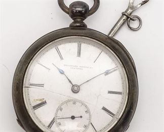 Antique 19c Rockford Engraved Coin Silver Key Wind Pocket Watch