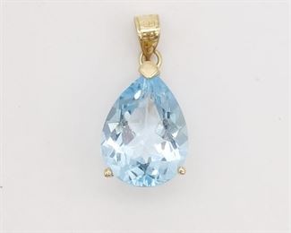 Vintage 14K Gold Blue Topaz Teardrop Necklace Pendant