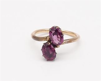 Antique 14K Rose Gold Double Amethyst Bypass Ring Size 5.75