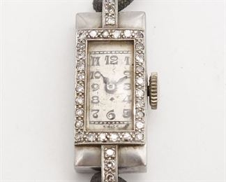 Antique Art Deco Platinum Diamond Ladies Swiss 17J Wristwatch