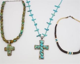 Vintage 3 Native American Pawn Sterling Silver Turquoise Sterling Silver Necklaces