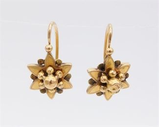 Antique French 18K Gold Floral Dangle Earrings