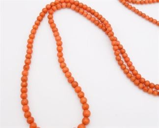 Antique Graduated Coral Single Strand Necklace w 14K Gold Filigree Clasp