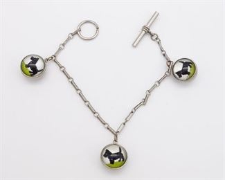 Vintage Reverse Painted Scotty Dog Triple Charm Bracelet