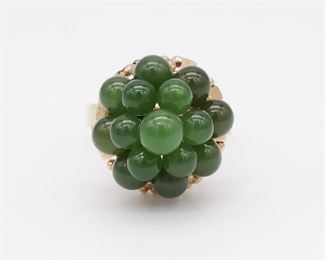 Vintage 14K Gold Tiered Green Stone Cluster Ring Size 7