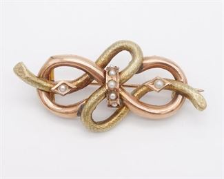 Antique Solid Multi-Colored Gold Seed Pearl Ornate Knot Brooch Pin
