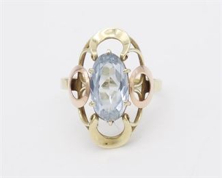 Vintage 14K Gold Ornate Filigree Aquamarine Ring Size 10