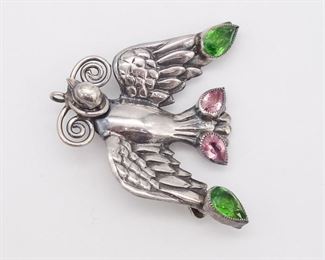Vintage Hobe Sterling Silver Gemstone Dove Brooch Pin