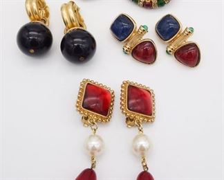 Vintage Lot 4 Pairs of Earrings incl French Chanel Gripoix Red Dangles