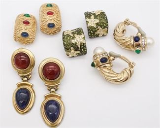 Vintage Lot 4 Earrings incl Gripoix, Ciner, Francesca Romana, Replica of Italy