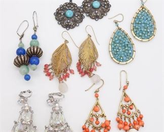 Vintage Lot of 6 Dangle Earrings incl YC925, Chandelier, Turquoise, Coral