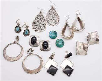 Vintage Lot 8 Silver and Sterling Silver Earrings incl Native American and Israel