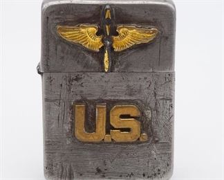 Vintage World War II GI Zippo Error Pat 203695 Prop and Wings Military Aviation Cigarette Lighter
