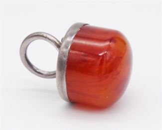 Vintage Unusual Large Sterling Silver Amber Bakelite Ring Size 4.75