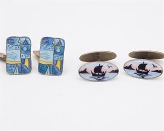 Vintage Two Pairs David Andersen Norway Sterling Silver Enamel Cufflinks