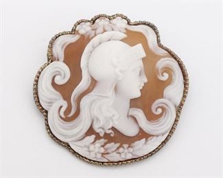 Unusual Antique Sterling Silver Classical Warrior Carved Cameo Brooch Pin