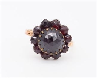 Antique 14K Rose Gold Silver Bohemian Garnet Ring Size 6.75