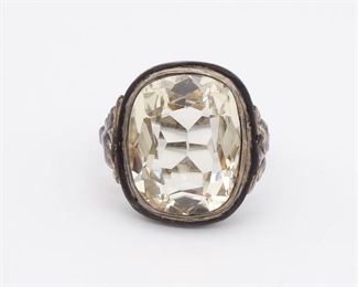 Antique Scandinavian Large Citrine 830 Silver Ring Size 6