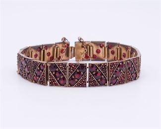 Antique Art Deco Bohemian Garnet Gold GF Panel Bracelet