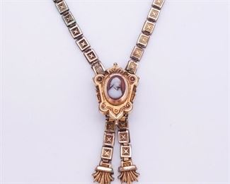 Antique Victorian Renaissance Revival Gold GF Cameo Pendant Necklace