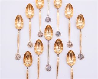 Vintage 12 Continental Holland Gold Washed Sterling Silver Chocolate Spoons