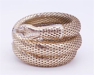 Vintage Whiting and Davis Large Coiled Gold Tone Mesh Snake Bracelet
