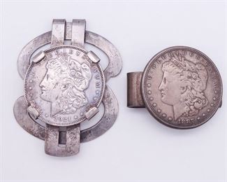 Vintage Lot of 2 Sterling Silver Morgan Silver Dollar Money Clips