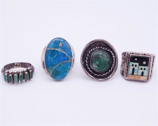 Vintage Lot 4 Native American Pawn Sterling Silver Turquoise Opal Zuni Rings ME