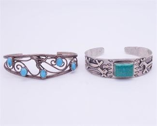 Vintage Native American Pawn Sterling Silver Turquoise Navajo Bracelets