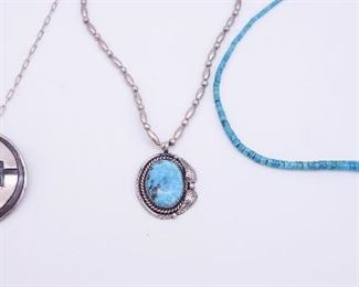 Vintage Native American Pawn Sterling Silver Turquoise Coral Necklaces Pendants