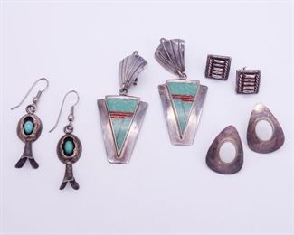 Vintage Native American Pawn Sterling Silver Earrings incl Opal Turquoise Coral