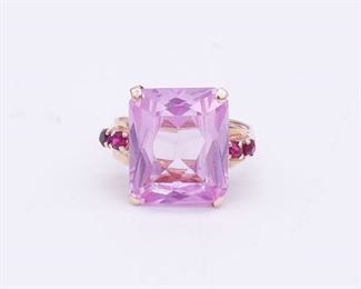 Vintage 14K Gold Retro Pink Sapphire Ruby Ladies Ring Size 5.75